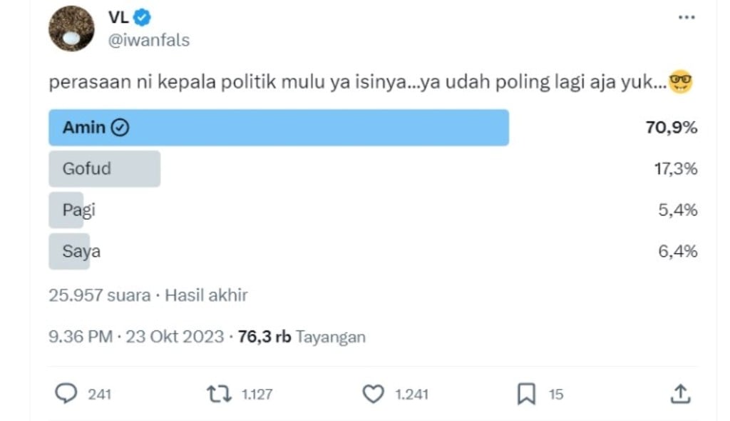 Pasangan AMIN, Iwan Fals Menangkan Voting Capres dengan Cawapres secara Mengejutkan, Raih Suara 70,9 Persen