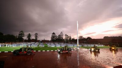 Prabowo Subianto Leads Cabinet Generals in March Through the Rain: Leaders Must Get Wet If Soldiers Are Wet